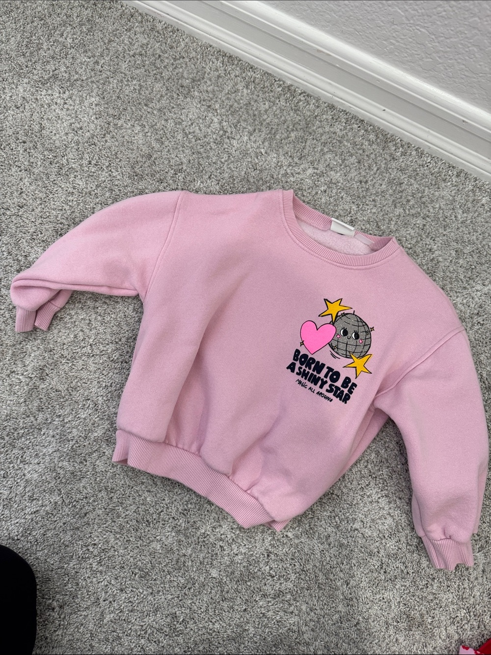 Zara Pink Graphic Kids Sweatshirt with Heart & Star Motif